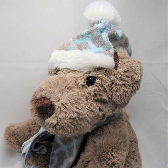 GENTLE TREASURES Winter Gray Plush Puppy Dog Beanie Hat Scarf Stuffed Animal - Picture 11 of 12